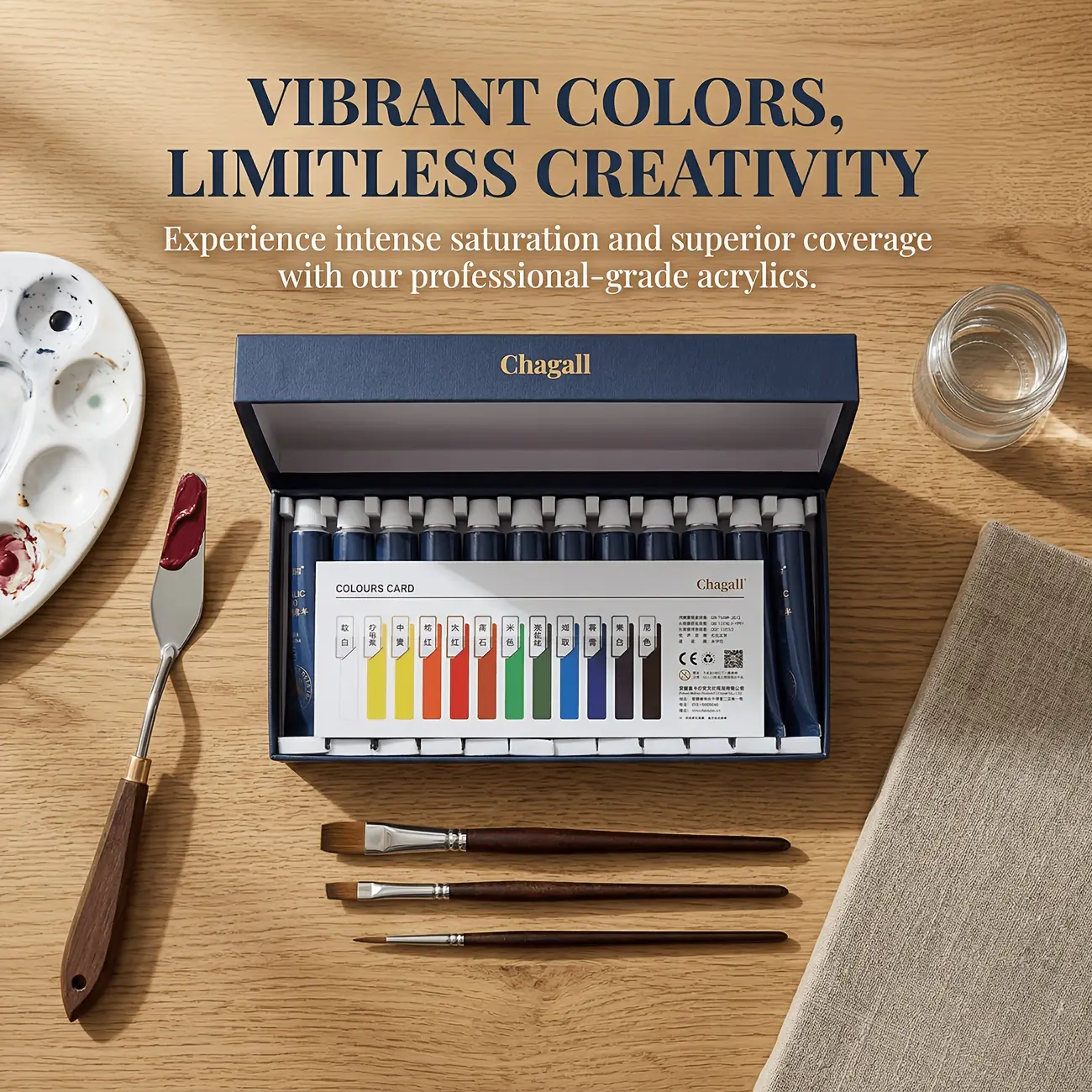 12-Color Waterproof Acrylic Paint Set with 22ml Tubes, Art Crafts Supplies for Teen-Adults, Back to School DIY Gift