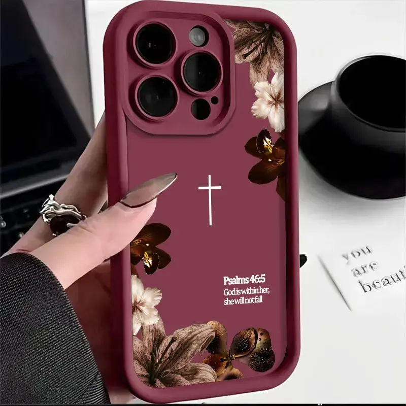 "Psalm 46:5 from the Bible. Jesus' Cross Pattern Design Gift Idea iPhone Case for iPhone 17 Pro Max 16 16e 15 14 Plus 13 12 Mini 11 Air X XS Shockproof Soft Cover with Pattern and Full Protection