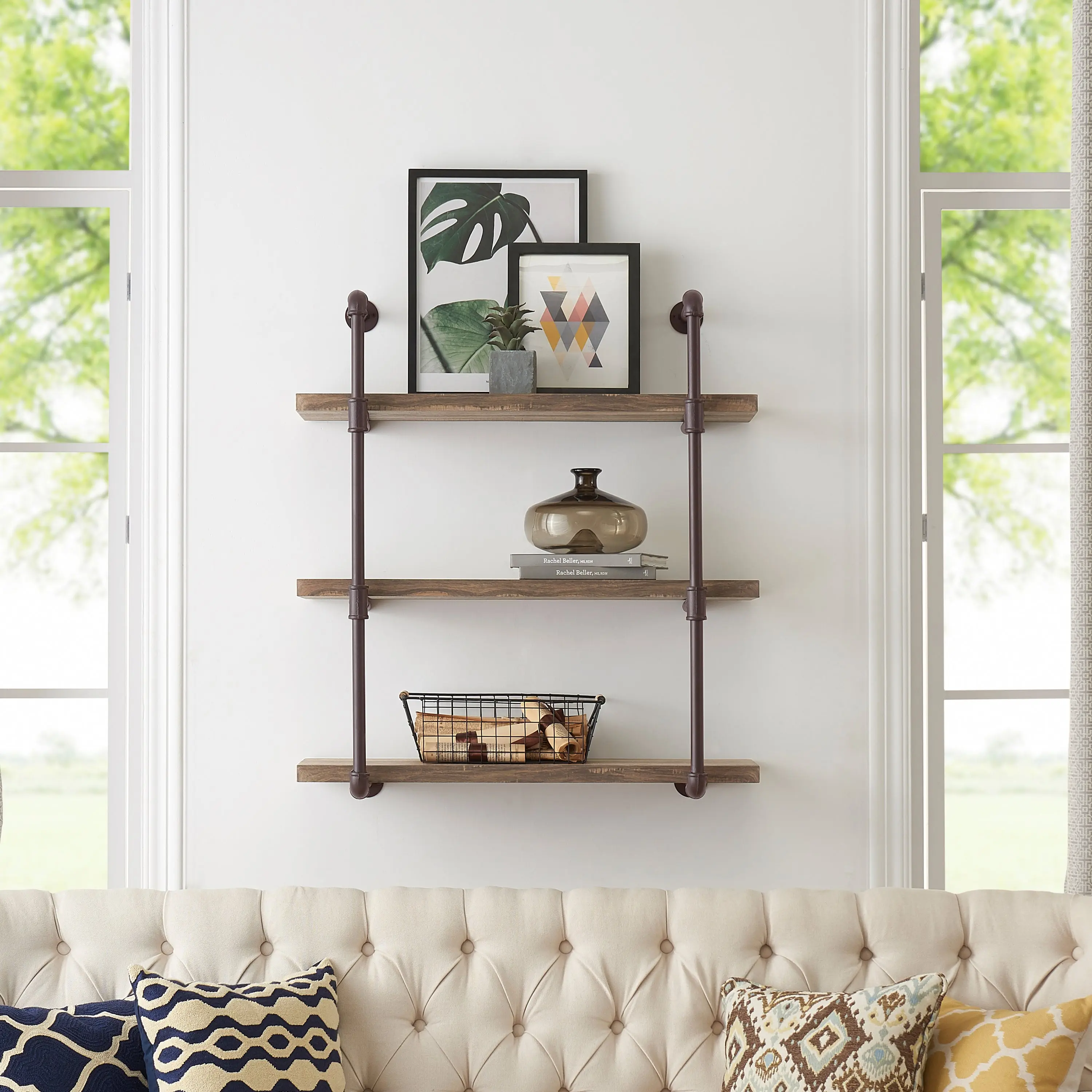 Three Tier Industrial Pipe Wall Shelf Three Tier Industrial Pipe Wall Shelf