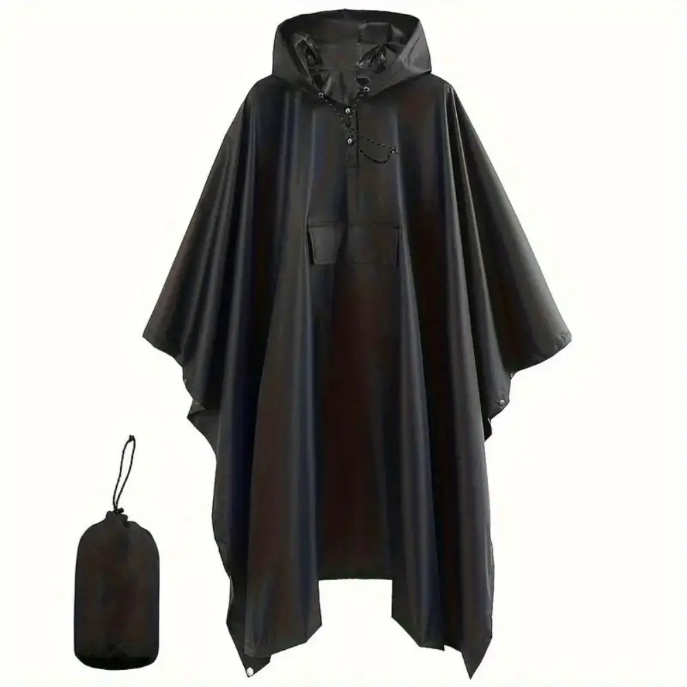 Unisex Multifunctional Hooded PU Fabric Poncho Raincoat - 3 In 1 Lightweight Waterproof Cape Gear with Carrying Pouch for Camping, Hiking, Wrap, Solid, Music Festival, Foldable, Folds Into Carrying Pouch, Portable, Carry Pouch