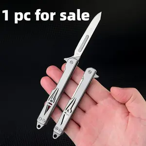 Stainless Steel Folding Knife, Sharp Paper Cutter, Keychain Attachment, Portable Unboxing Tool, Replaceable Blade, Non-Fixed Blade Surface, Edc Survival Tool