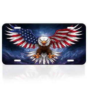 Patriotic American Flag Eagle Vanity License Plate, Vintage Americana Freedom Defender Car License Tag, Retro Bald Eagle Artistic Vehicle Accessory For 4th Of July