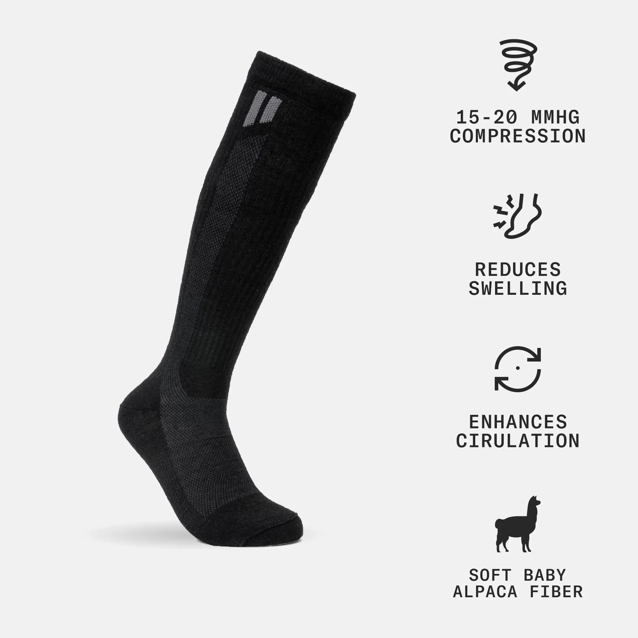Hollow Alpaca Compression Socks – Graduated Compression, No-Slip, Non-Binding Cuff, Moisture-Wicking, Made in USA, Men & Women M-XL