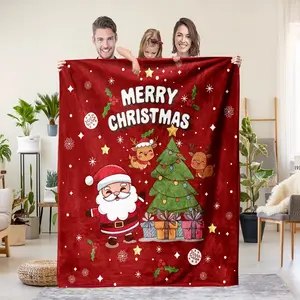 1pc Cartoon Santa Claus Print Red Flannel Blanket Various Size  Living Room Sofa Nap Leisure Blanket Soft and Machine Washable Cartoon Blanket Halloween and Christmas Gifts sizes 60*80,30*40(baby ),40*50(kids),50*6