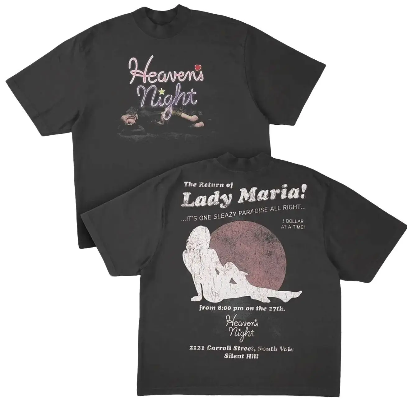 Heaven's Night T Shirt Men's Black Washed Tee Vintage Retro Graphic Pinup Y2K U