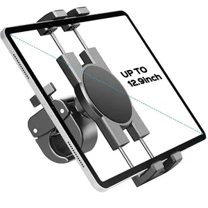 Spin Bike Tablet Holder Mount, Phone iPad Holder Stand Exercise Bike Handlebar Mount for Stationary Bicycle, Treadmill, Microphone Stand, Fit for iPad Pro 12.9, Galaxy Tabs, iPhone(4.7-13"), Adjustable Grip Cellphone