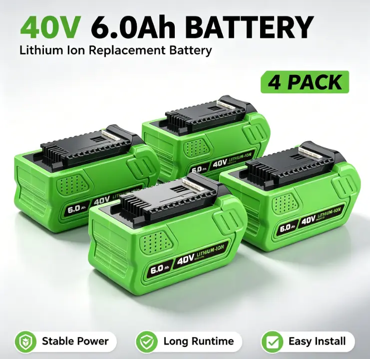 40V 6000mAh High-Capacity Lithium-Ion Replacement Battery 29462 - Durable Lithium Unit with Smart BMS, Weatherproof Housing, Excellent Cycle Stability, Cells, Heavy Duty Design for Greenworks Cordless Garden Power Tools, Lawn Mower, Durable Lithium Batter