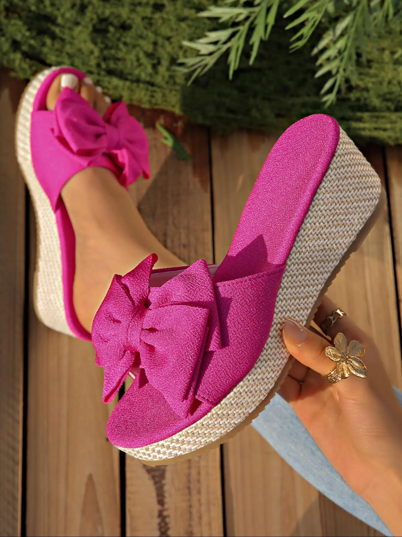 Women's Fashionable Bowknot Design Wedge Sandals, Bow Decor Sandals, Casual Comfortable Platform Sandals for Beach Vacation, All-match Commuter Shoes for Work & Daily Wear, Chic Summer Footwear