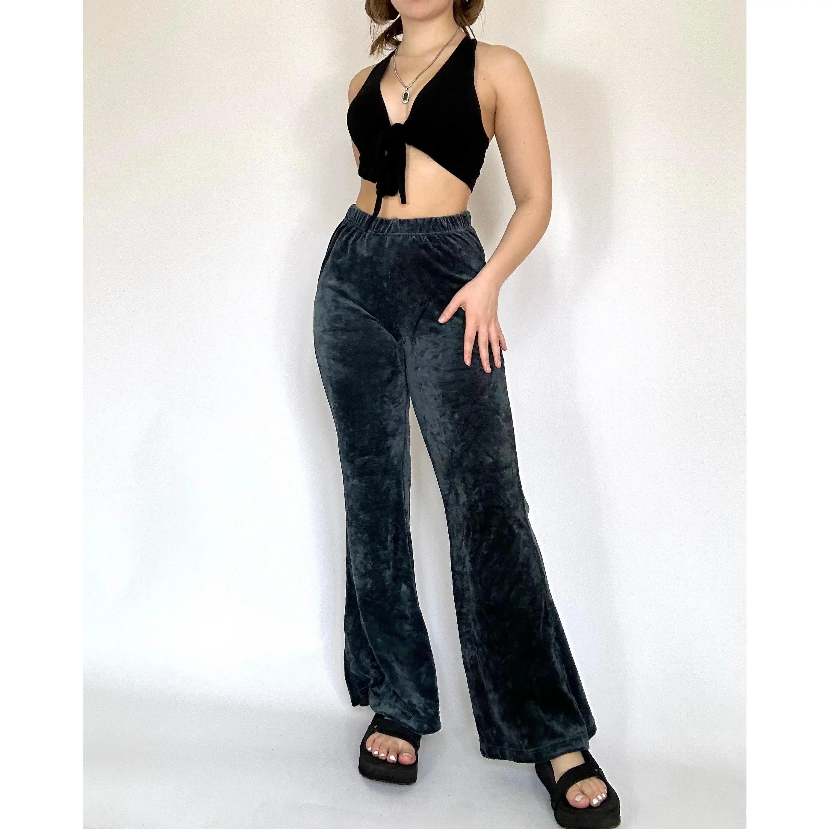 Gianna Velour Pants - Blue