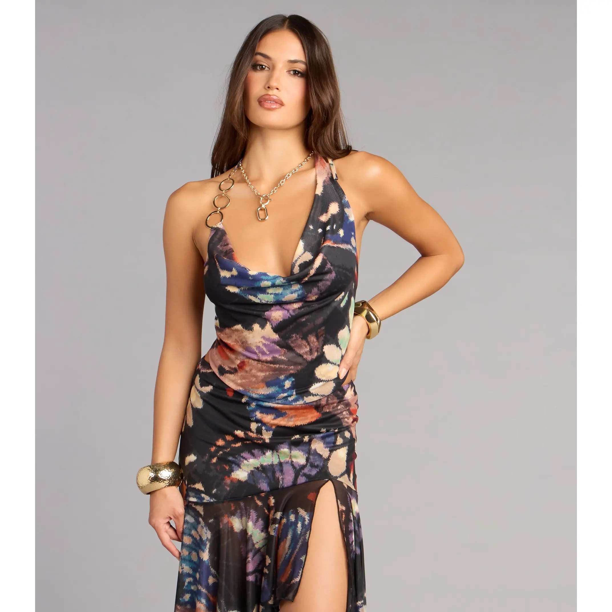 Flirty Vibe Butterfly Print Mesh Halter Top
