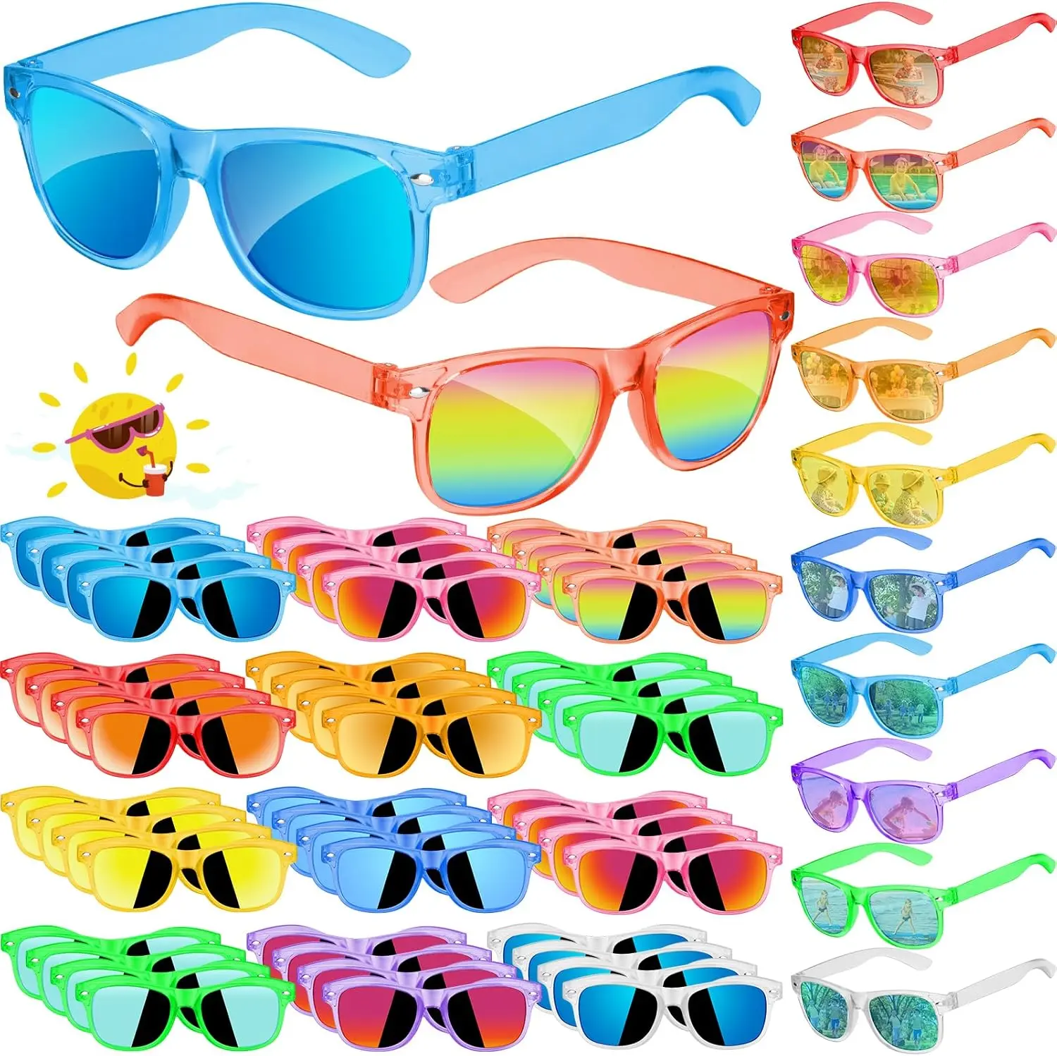Oleitodh 40-Pack Kids Translucent Neon Sunglasses Bulk Accessories, UV400 Protection, Polarized Lightweight, Pool & Birthday Party Favors for 3-8 Year Old Boys & Girls