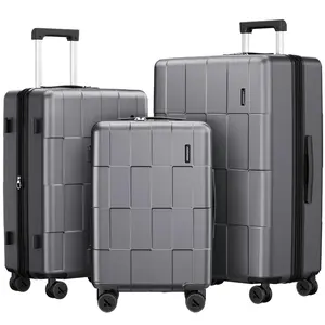 SHOWKOO 3-Piece Luggage Set (20in/24in/28in) Durable Full PC Hardside Lightweight Expandable Carry On Suitcase Sets with Double Spinner Wheels TSA Lock Gray High-quality Gift for Travel,School,Business