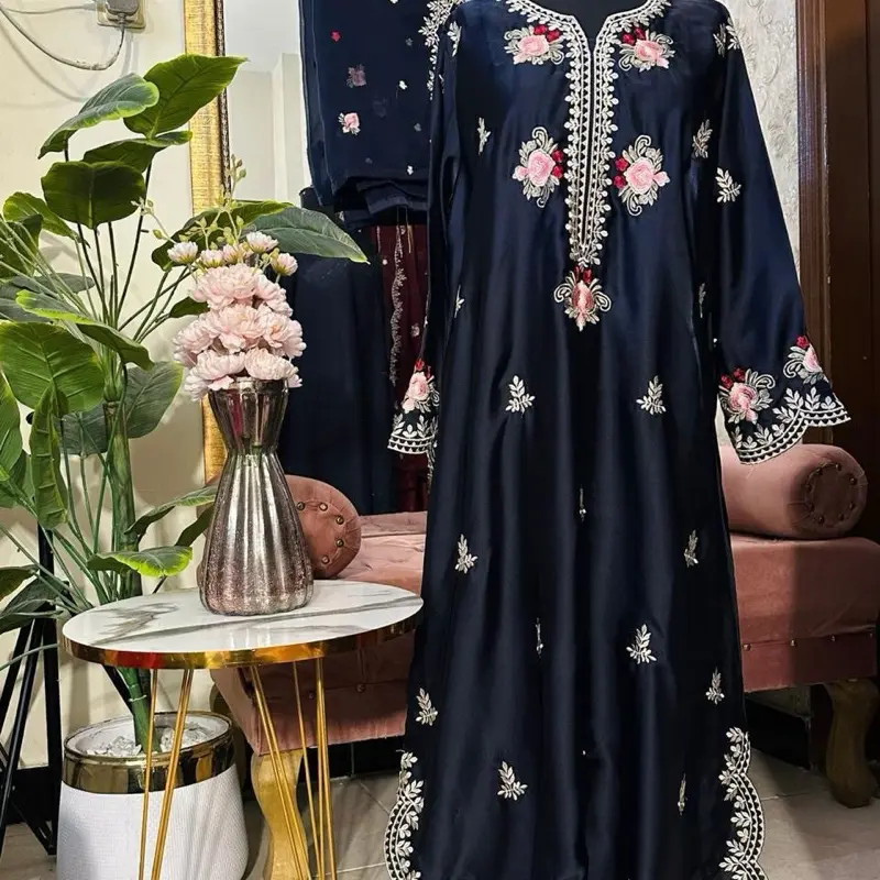 Luxury Embroidered Pure Russian Silk Kaftan – 3 Piece Set