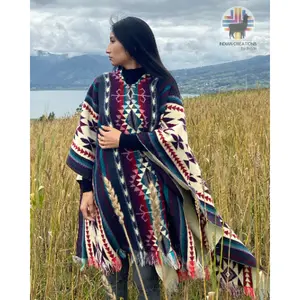 Purple & Blue Geometric Poncho