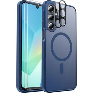 for Samsung Galaxy A16 5G Case, with 2-Pack Tempered Glass Screen Protector and Camera Lens Protector, Translucent Back Shockproof Phone Cover for Samsung Galaxy A16 5G (Navy)