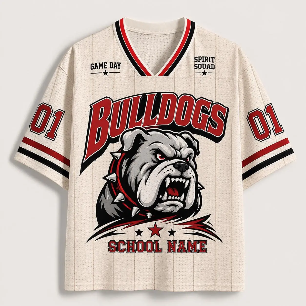 Men's Personalized Bulldog Mascot Mesh Jersey - Custom Name Number Short Sleeve Tops, School Spirit Game Day Shirt, Team Gift, Mesh Fabric