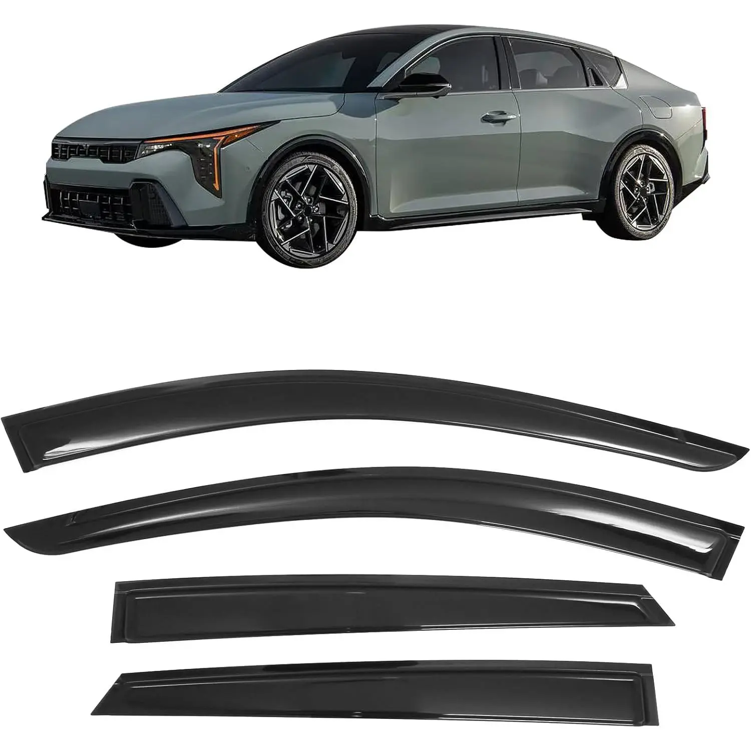 IKON MOTORSPORTS Tape on Window Visors Compatible with 2025-2026 Kia K4, Acrylic Smoke/Tinted Rain Guards, Side Window Wind Deflectors 4PCS