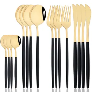 Stainless Steel Cutlery Set, 16pcs/set Including Fork & Knife & Spoon, Durable Tableware Set for Home Kitchen Dining Room Party, Gold Cutlery Set