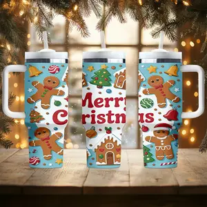 1pc Christmas water bottle, cartoon gingerbread man, portable insulated stainless steel straw cup with handle, car mug, outdoor mug, travel mug, cup - Christmas and Valentine's Day gift, back-to-school (straw inside the cup).