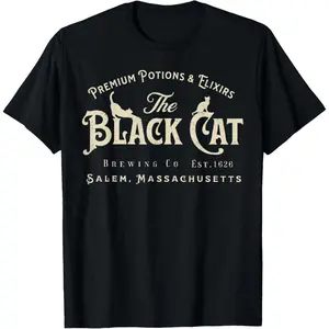 The Black Cat Witchy Salem Est 1626 Halloween Cat Lover Gift T-Shirt,Made in USA Round Neck Cotton