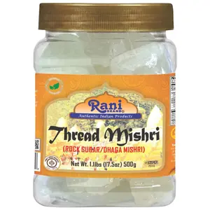 Rani Thread Misri (Rock Sugar / Dhaga Mishri) 17.5oz (1.1lbs) 500g PET Jar ~ All Natural | Gluten Friendly | No Colors | Vegan | Kosher | Indian Origin