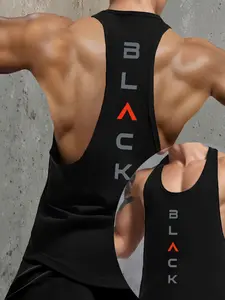 Men's minimalist fitness tank top with 'black' pattern silk screen printed clothing, loose and extremely comfortable, suitable for gym, street style, daily outings, Gym Apparel
