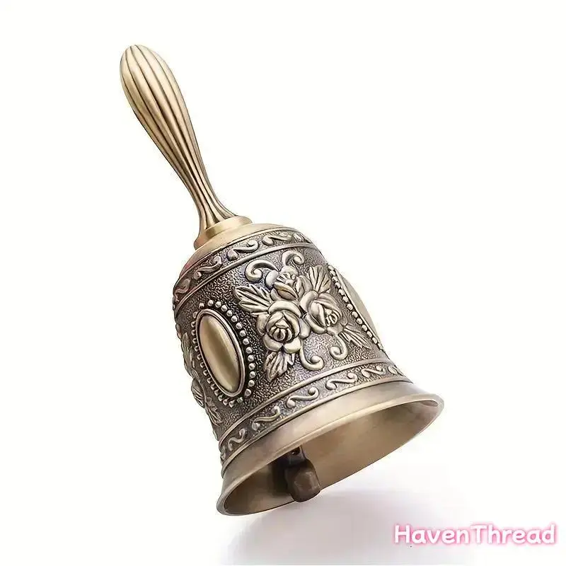 Vintage Brass Pengling Hand Bell - Unisex Traditional Percussion Musical Call Instrument, Elegant Celebration Accessory for Weddings, Garden Gatherings