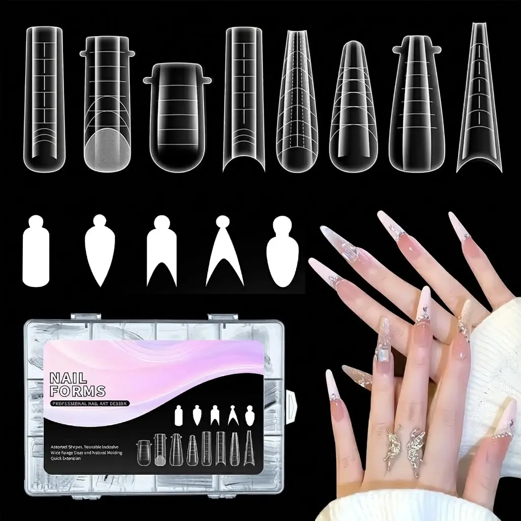312PCS Dual Nail Forms for Poly Gel 8 Shapes 12 Sizes Nail Extension Forms with Silicone Reusable Stickers French Nail Forms & Nail Molds for Manicure Nail Extension Nail Art Design Salon & DIY