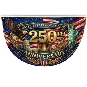 USA 250th Anniversary Polyester Semicircle Fence Banner - 1776-2026 Patriotic Bunting Flag, Lightweight Weatherproof American Half Round Decoration, 4th Of July Outdoor Decor