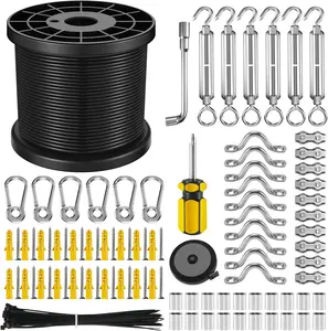 String Light Hanging Kit with 200 Ft Vinyl Coated 304 Stainless Steel Cable, String Light Suspension Kit, Guide Wire with Turnbuckles and Hooks for Patio, Backyard Lighting Accessories