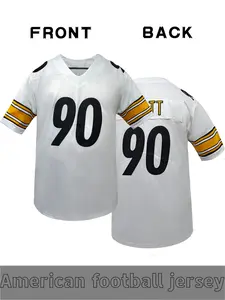 Men's 90 Football jersey, Pittsburgh classic embroidered American football jersey, loose short sleeved sports T-shirt, Sportswear Clothing, suitable for daily leisure, game training, and christmas gift, Unisex