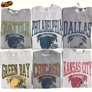 All 32 Teams Vintage Football Sweatshirt - Ash Grey Edition - Hometown Team Pullovers Sublimation Print Long Sleeve Casual Fabric Menswear Soft Cozy Retro Style Comfortable All-Season Wear Day