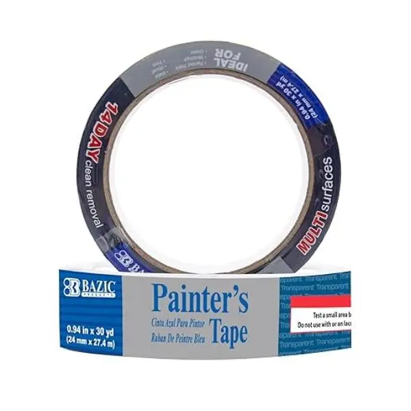 Bazic 9030 Blue Crepe Paper Painter's Tape, 0.94 x 1080 inches, Clean Removal, Edge Protection for Multi-Surfaces