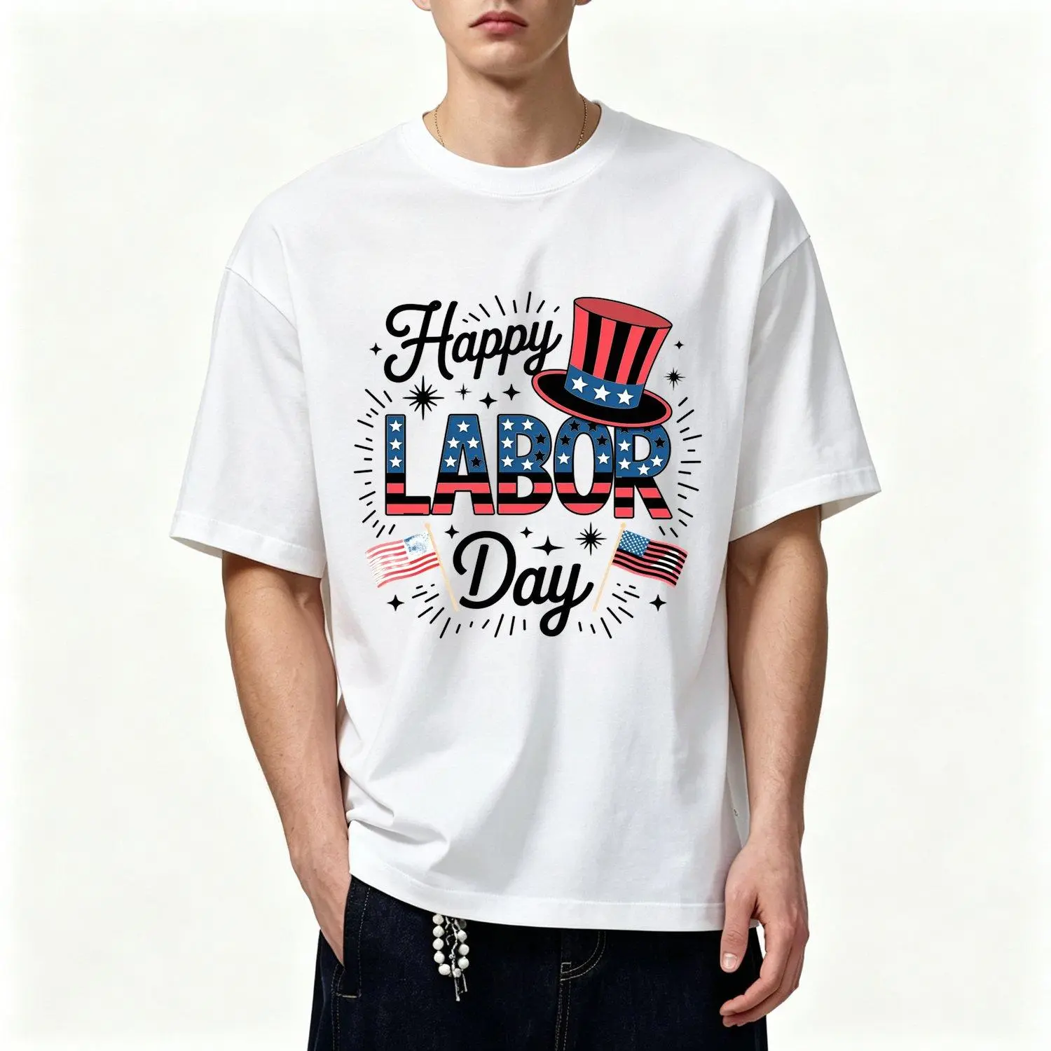 Heavyweight Labor Day Patriotic Union Worker Graphic Men's Short Sleeve T Shirt with Construction Site Round Neck Casual Shirt Suitable for Construction Workers Union Pride Apparel