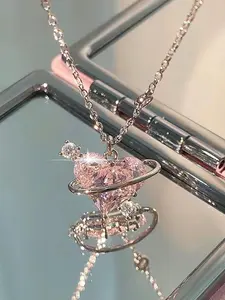 Heart Shape Pendant Necklace, Elegant Rhinestone & Artificial Crystal Decor Jewelry for Party & Daily Clothing Decor, Trendy All-match & Exquisite Jewelry As Birthday Gift