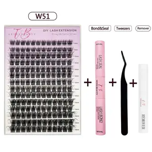 Dramatic Volume Fluffy Wispy Lashes Cluster Lash Kit Faux Mink Extensions With Applicator Bond And Seal Boneless Eyelashes