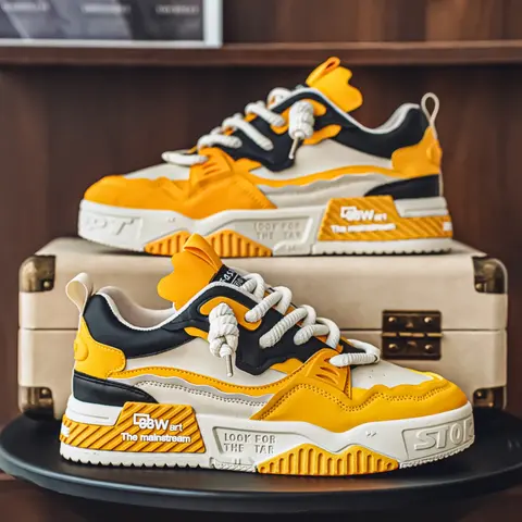 Men's Fashion Casual Thick Sole Sneakers, Fashionable Casual Sneakers, Stylish Comfortable Skate Shoes for Daily Wear, Trendy Footwear for Active Lifestyle, Colorblock Patchwork Sneakers, Trendy Walking Sneakers