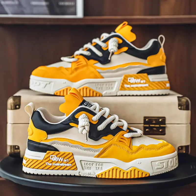 Men's Fashion Casual Thick Sole Sneakers, Fashionable Casual Sneakers, Stylish Comfortable Skate Shoes for Daily Wear, Trendy Footwear for Active Lifestyle, Colorblock Patchwork Sneakers, Trendy Walking Sneakers
