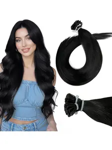 Flat Tip Hair Extensions Darkest Brown Keratin Flat Tip Hair Extensions Real Human Hair Soft Straight Hair Hair Extensions Hot Fusion Flat Tip Human Hair Extensions 25pcs/25g/pack 18inch #2A