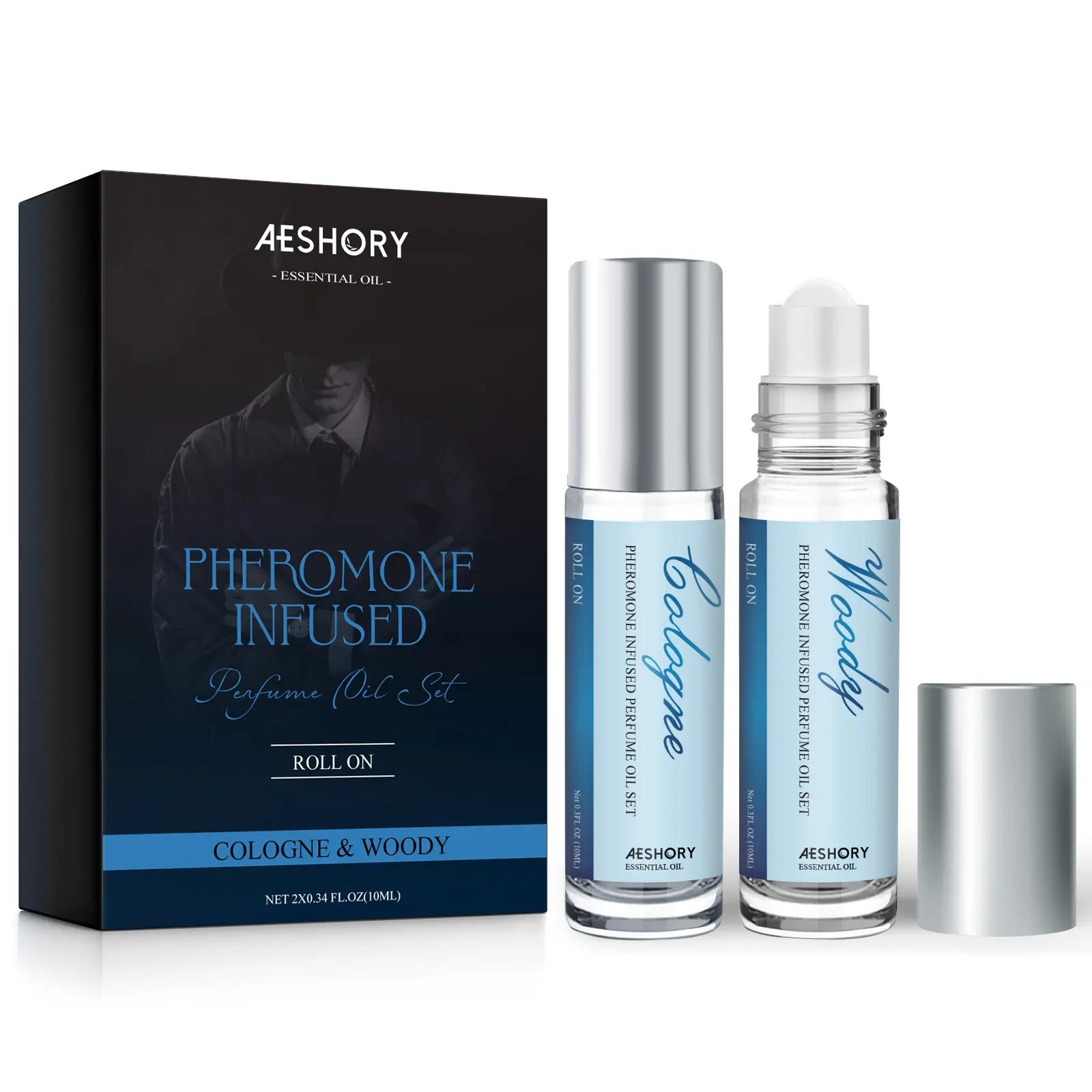 Aeshory Pheromone Perfume for Men - 2 Pcs Roll-On Pheromone Cologne, Long-Lasting Scents Attraction Pheromone Infused Essential Oil Perfume for Men