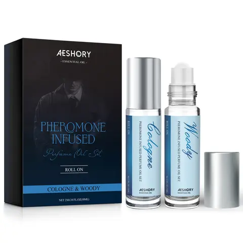 Aeshory Pheromone Perfume for Men - 2 Pcs Roll-On Pheromone Cologne, Long-Lasting Scents Attraction Pheromone Infused Essential Oil Perfume for Men