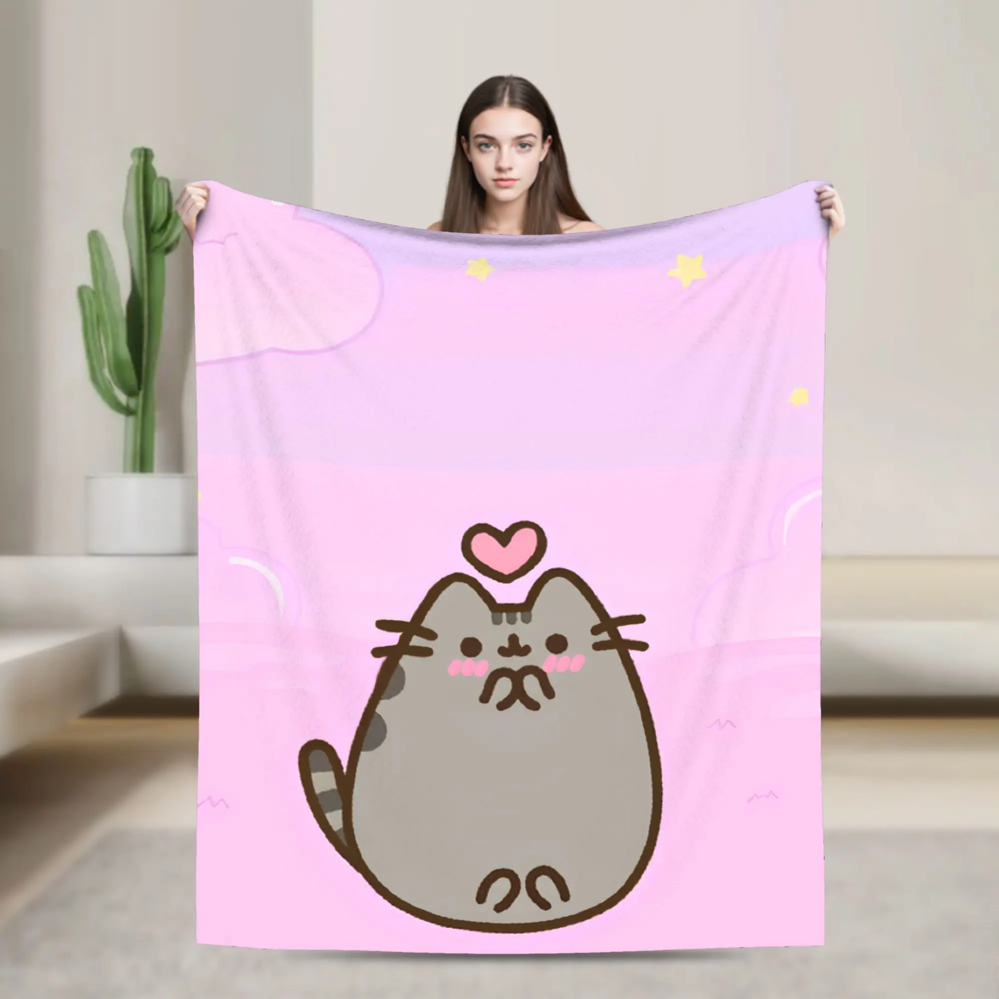 Official Pusheen Cat Flannel Animal Blanket - Soft Plush Thin Throw, Heartwarming Gift for Fans, Couch/Sofa Companion, Anime Bedding Decor (Multiple Sizes Available), Animal Blankets, Flannel Cozy Blanket