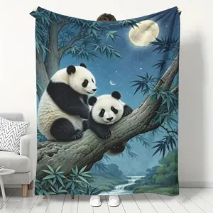 Moonlight Panda Print Blanket - Ultra Soft Gift for Boys/Girls, Perfect for Bed/Sofa Decor, All-Season Cozy Throw