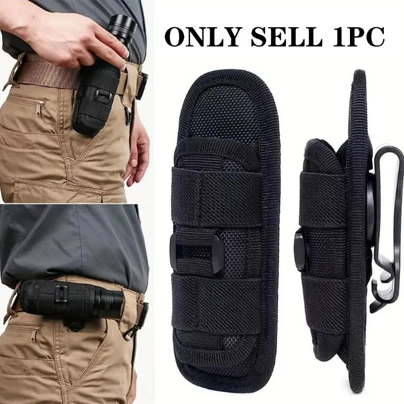 Tactical Flashlight Pouch Holster, Rotatable Holder Belt Clip, Tactical Torch Carry Case With Pouch, 360 Degree Carabiner Reel Clip, Side Pouch, Travel Essentials