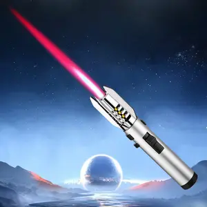 Torch lighter, red flame, with safety lock, bright flame lighter, refillable with butane gas, windproof spray flame cool lighter, suitable for candles, barbecue, stove walls, camping gifts (excluding butane gas) outdoorfun