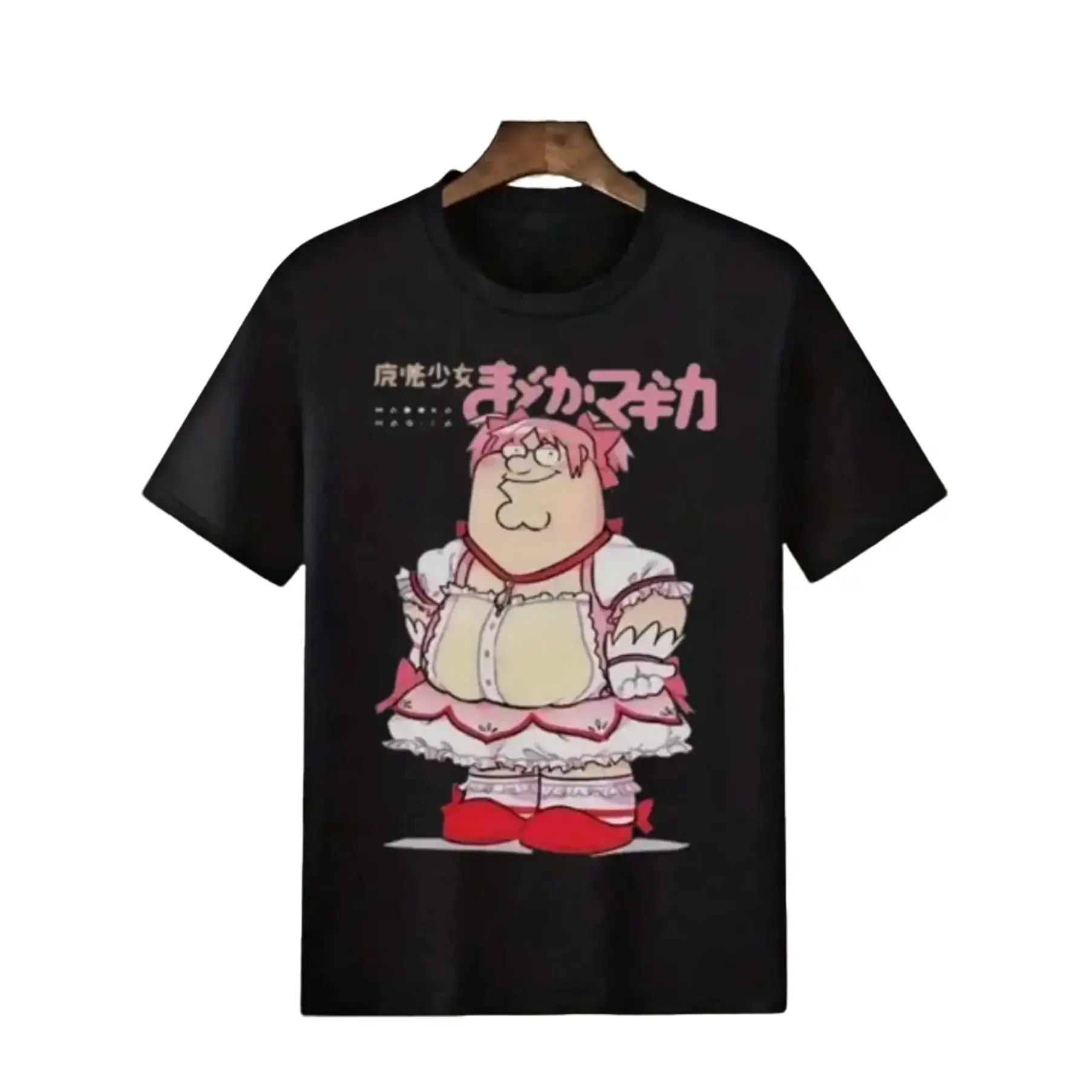 Menswear Men's Casual Loose-Fit 180G Pure Cotton Graphic T-Shirt - Top, Madoka Magic & Peter Griffin Letter Print, Breathable Round Neck Short-Sleeve, S-3XL (Children's Day Themed)
