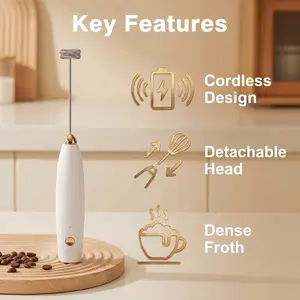 Cordless Handheld Milk Frother - Kitchenware Foam Maker for Coffee, Latte, Matcha Tea & Coffeeware, Matcha Whisk Tool