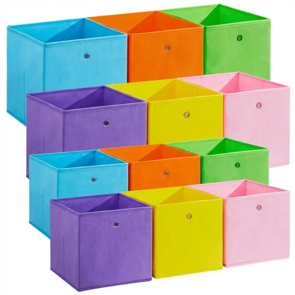 Storage Cubes, Set of 12 Odorless Foldable Storage Boxes, 10.2 x 10.2 x 11 Inches, Closet Organizers for Shelf, Rainbow Storage Bins, Colorful Fabric Bins for Bedroom, Living Room