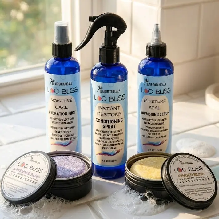 Loc Bliss Total Resett Kit - Full System - Loc Shampoo, Conditioning Spray, Daily Hydration Mist, Nourishing Serum to treat dry color treated locs and natural styles