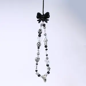 Bowknot & Heart Design Phone Chain, Cute Phone Lanyard, Fashion Cell Phone Charm for Women & Girls, Mobile Phone Decoration Accessories, Phone Wrist Strap